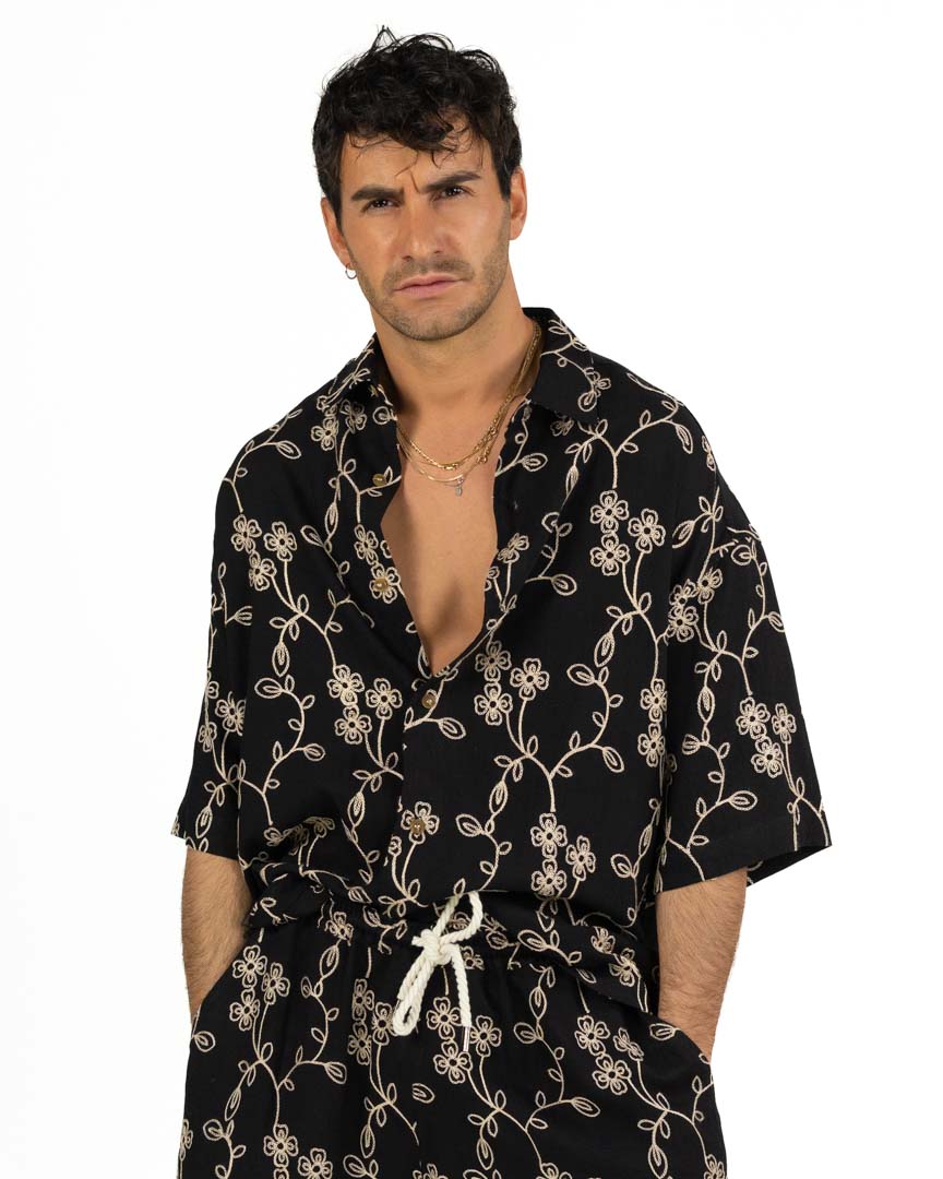 Berna - Camicia nera con ricami