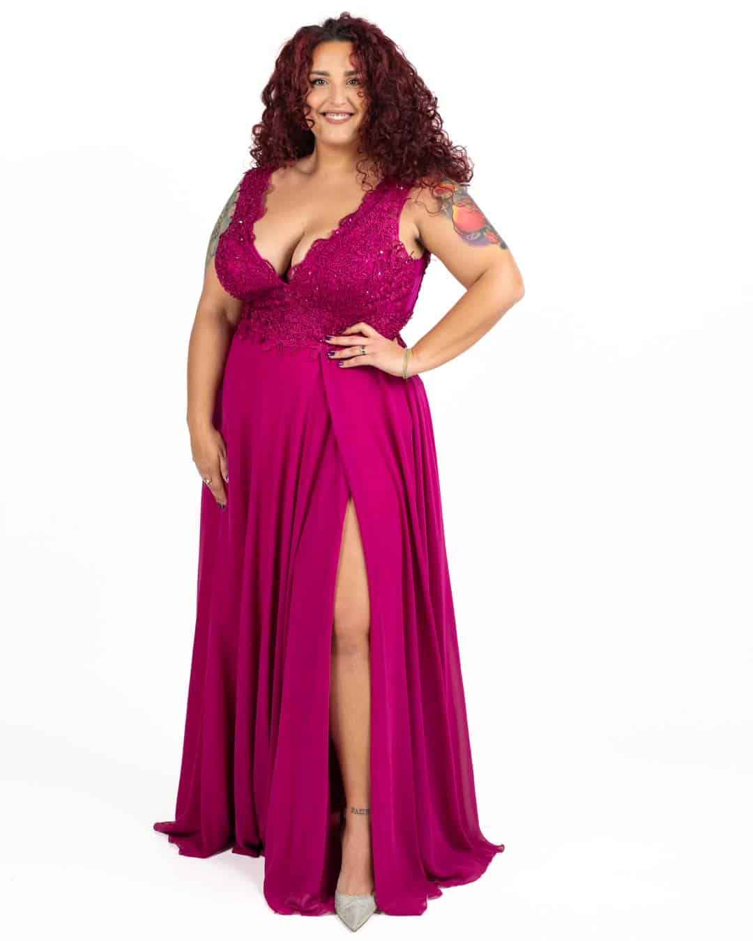 Berti Mode Collection - Abito lungo verde fucsia