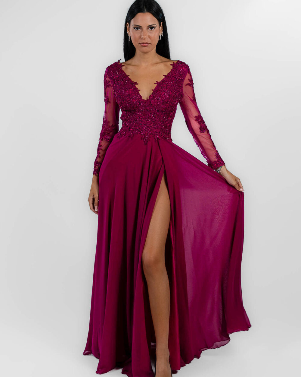 Berti Mode Collection - abito fuxia con pizzo