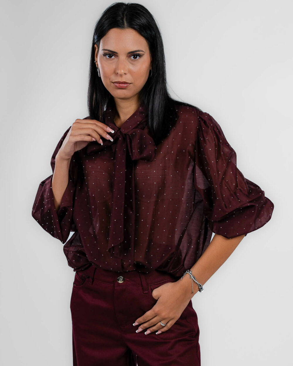 Rinascimento - Camicia bordeaux con applicazioni