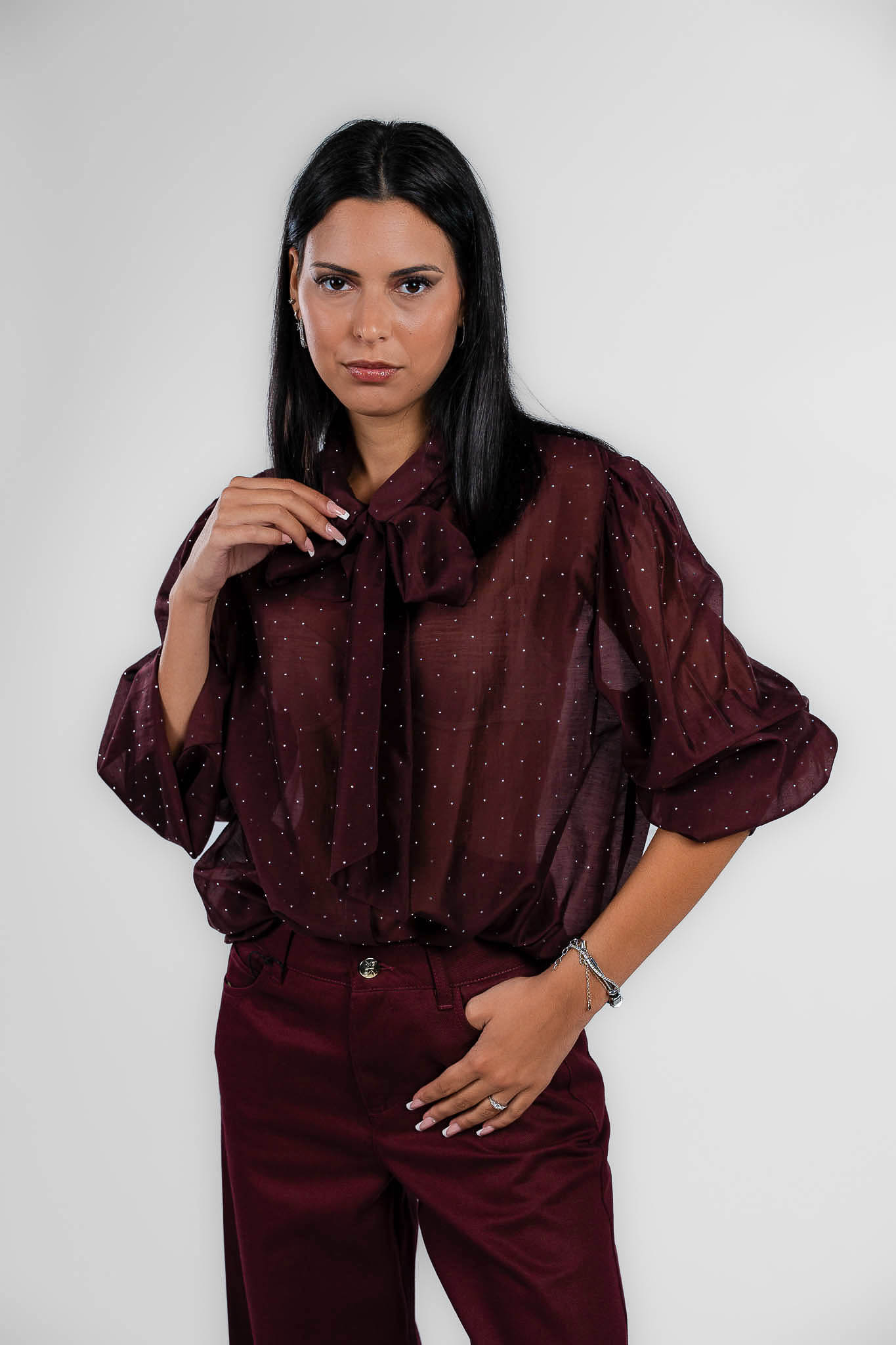 Rinascimento - Camicia bordeaux con applicazioni