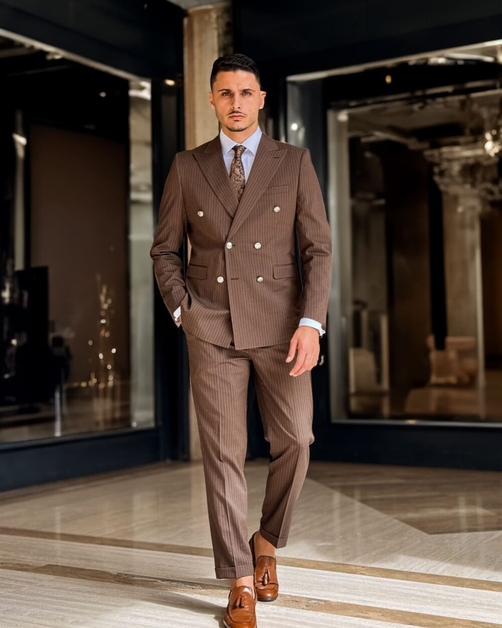 Berti Mode Collection - Doppiopetto gessato marrone