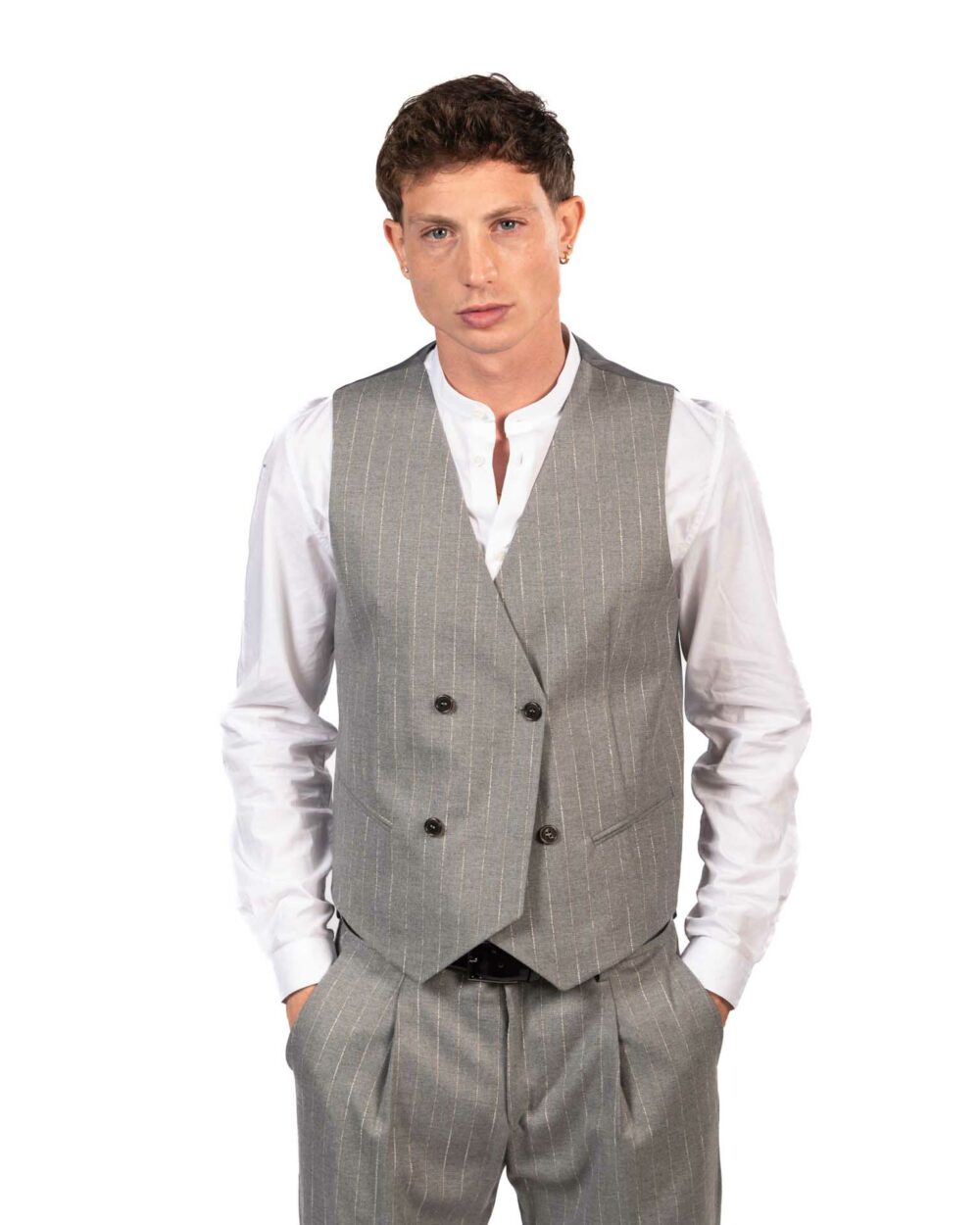 Over/d gilet gessato - immagine 3