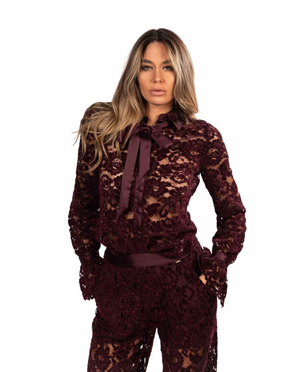Gaudì camicia in pizzo bordeaux