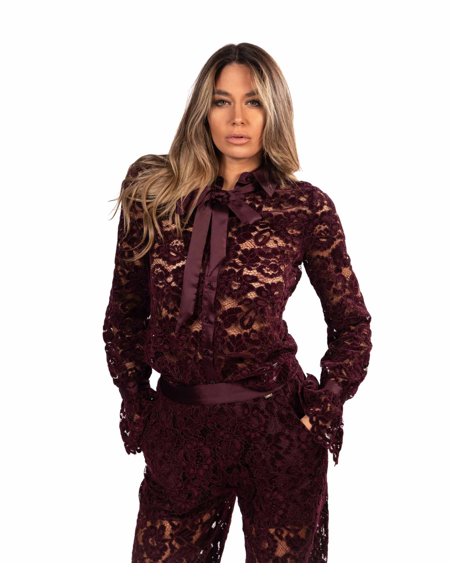Gaudì camicia in pizzo bordeaux