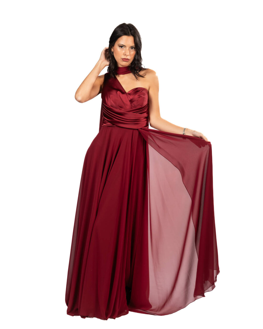 Berti Mode Collection abito bordeaux monospalla