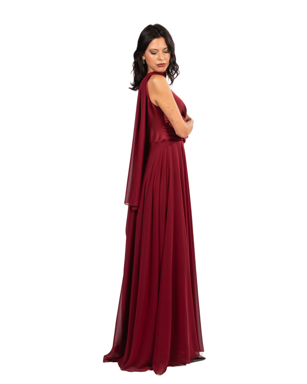 Berti Mode Collection abito bordeaux monospalla - immagine 2