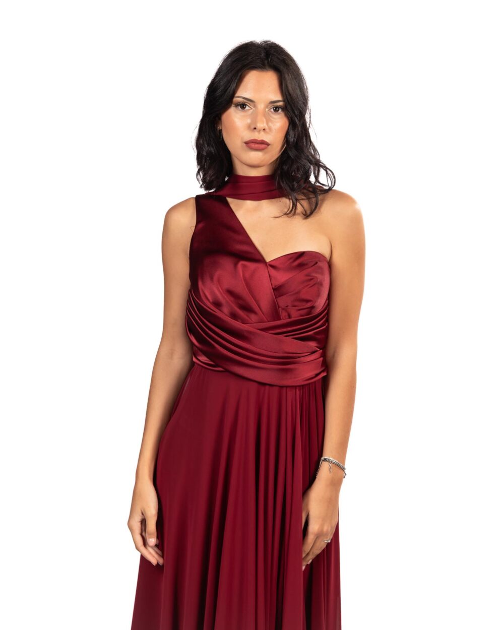 Berti Mode Collection abito bordeaux monospalla - immagine 4