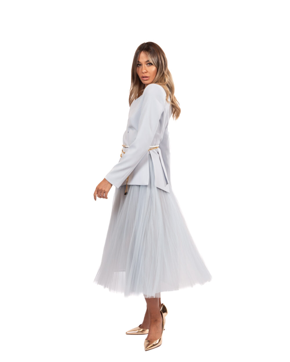 Elisabetta Franchi - Gonna in tulle con cintura gioiello - immagine 4