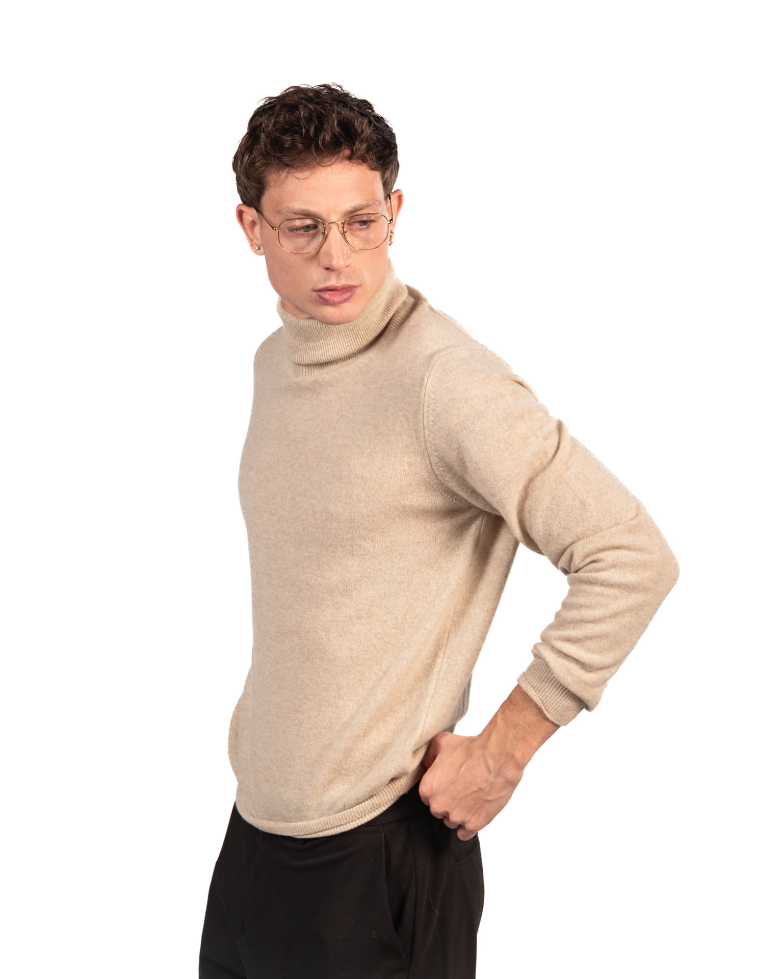 Berti Mode collection maglione a collo alto beige