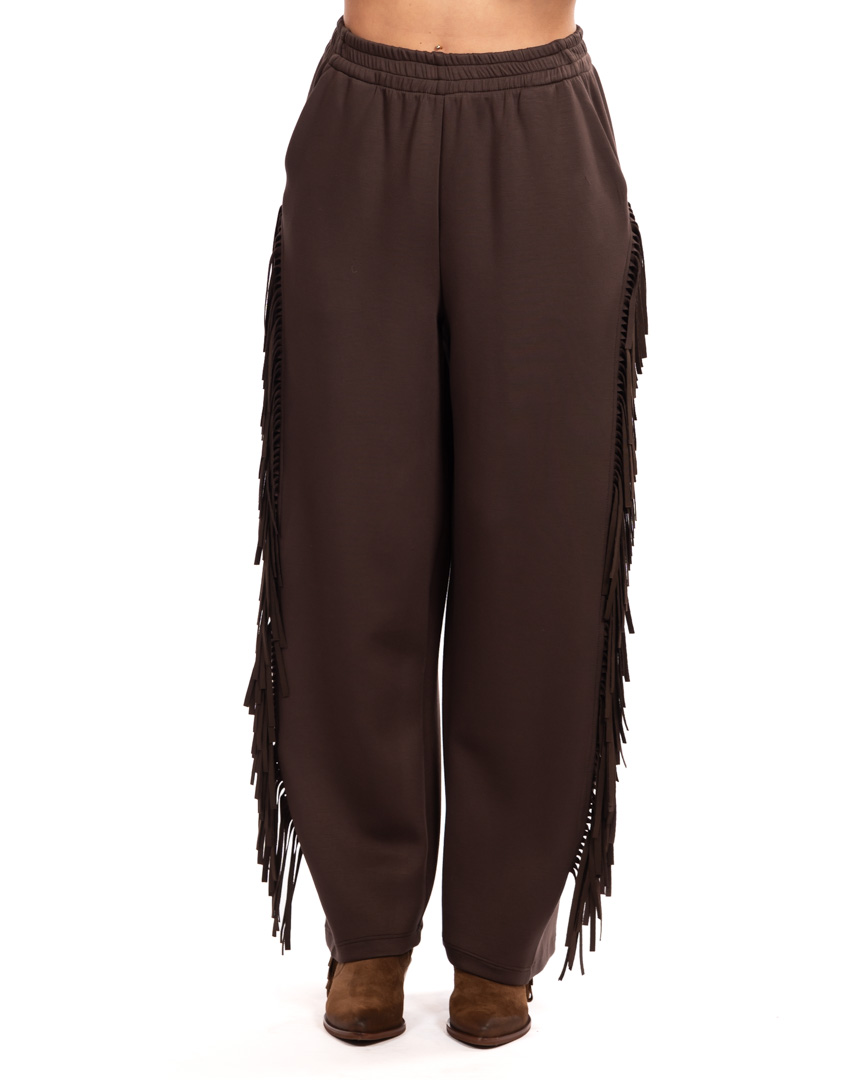 Berti Mode Collection pantalone marrone con frange