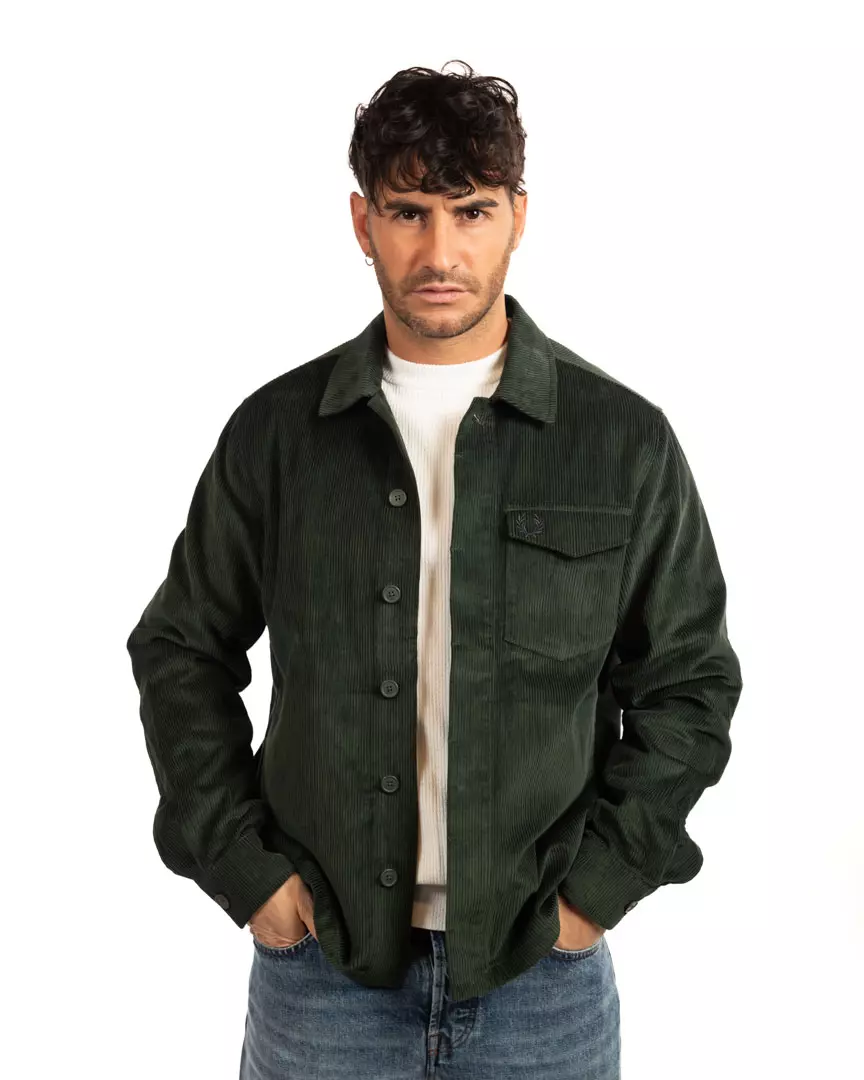 Fred Perry - overshirt verde a costine