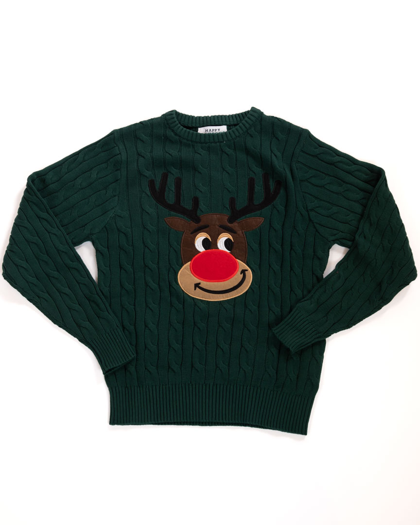 Maglione verde con renna - adulti