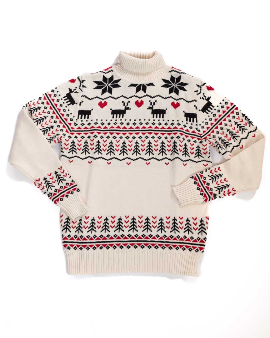 Maglione natalizio bianco collo alto