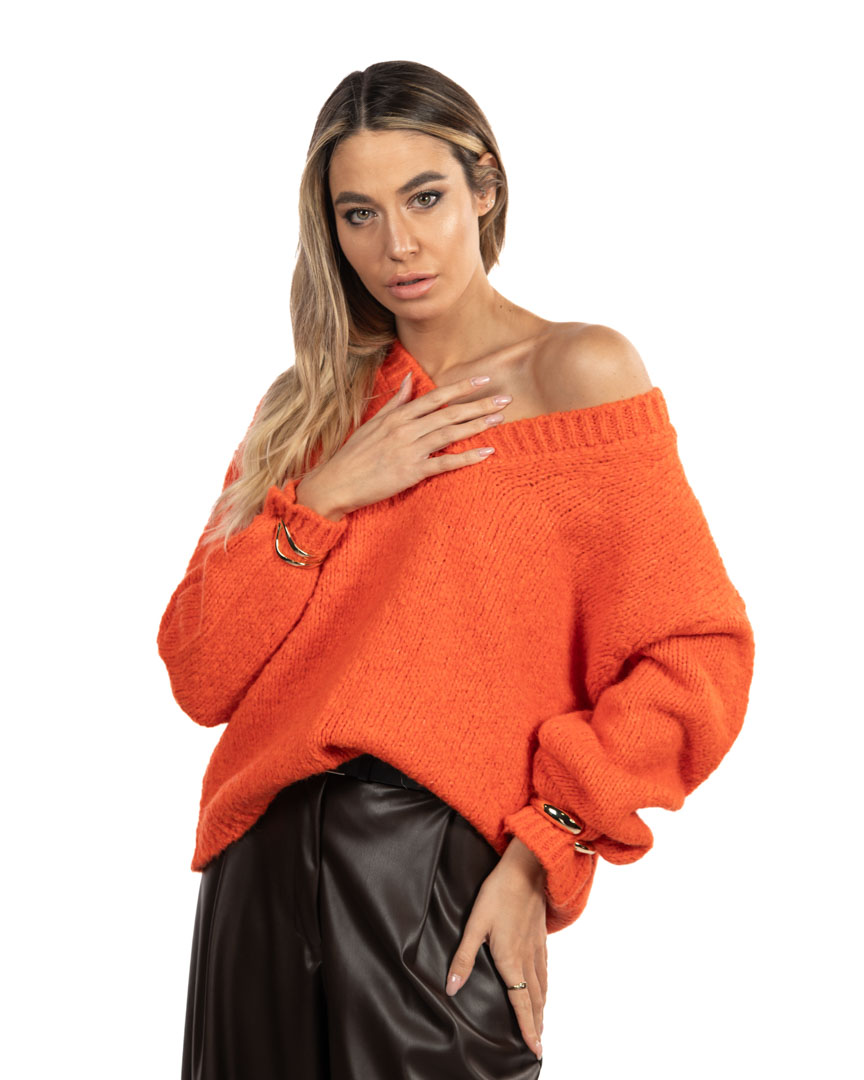 VICOLO maglione scollo a V arancio - immagine 4