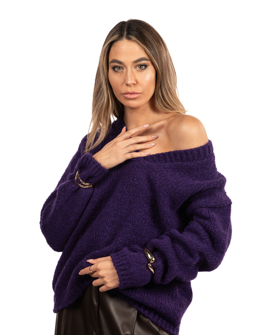 VICOLO maglione scollo a V viola - immagine 5