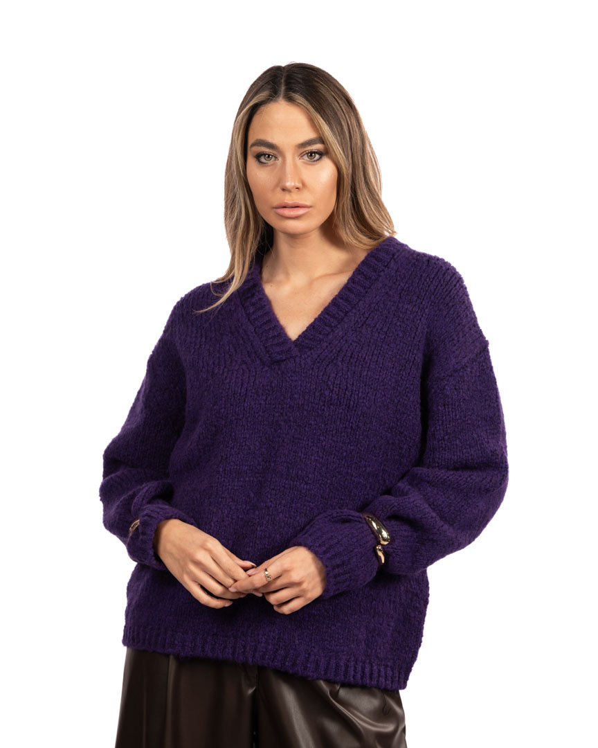 VICOLO maglione scollo a V viola