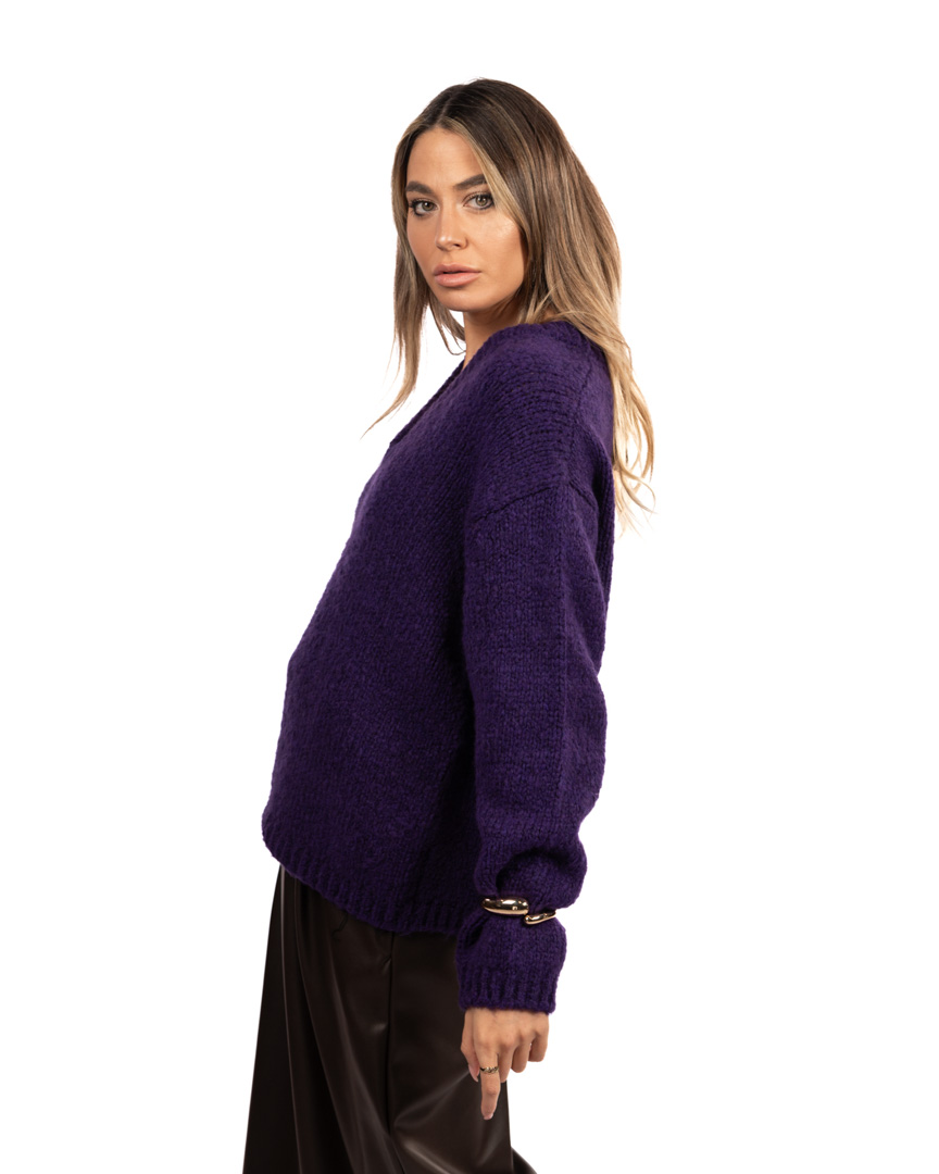 VICOLO maglione scollo a V viola - immagine 2