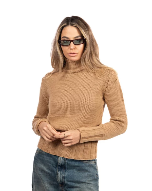 Berti Mode Collection maglione collo alto cammello