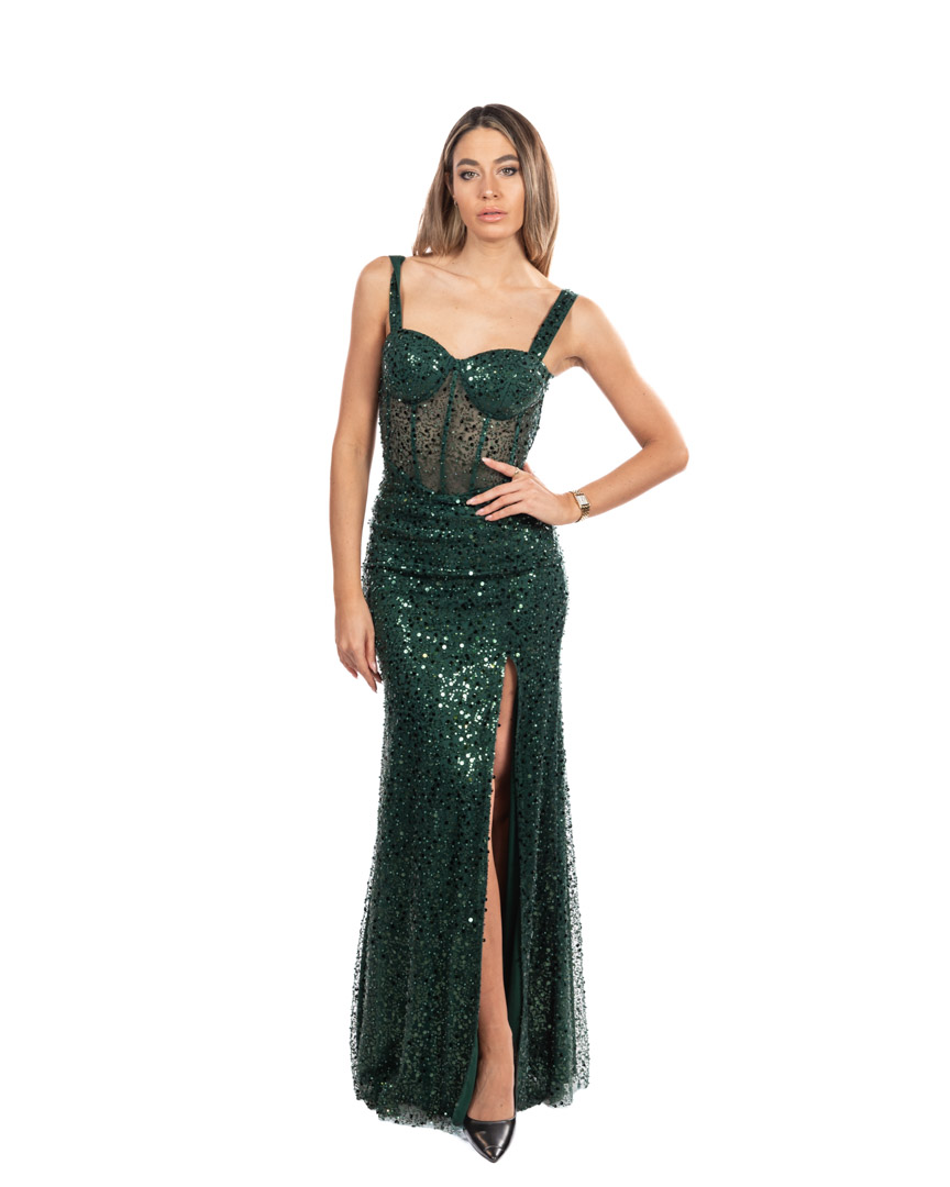 Berti Mode Collection abito verde in paillettes