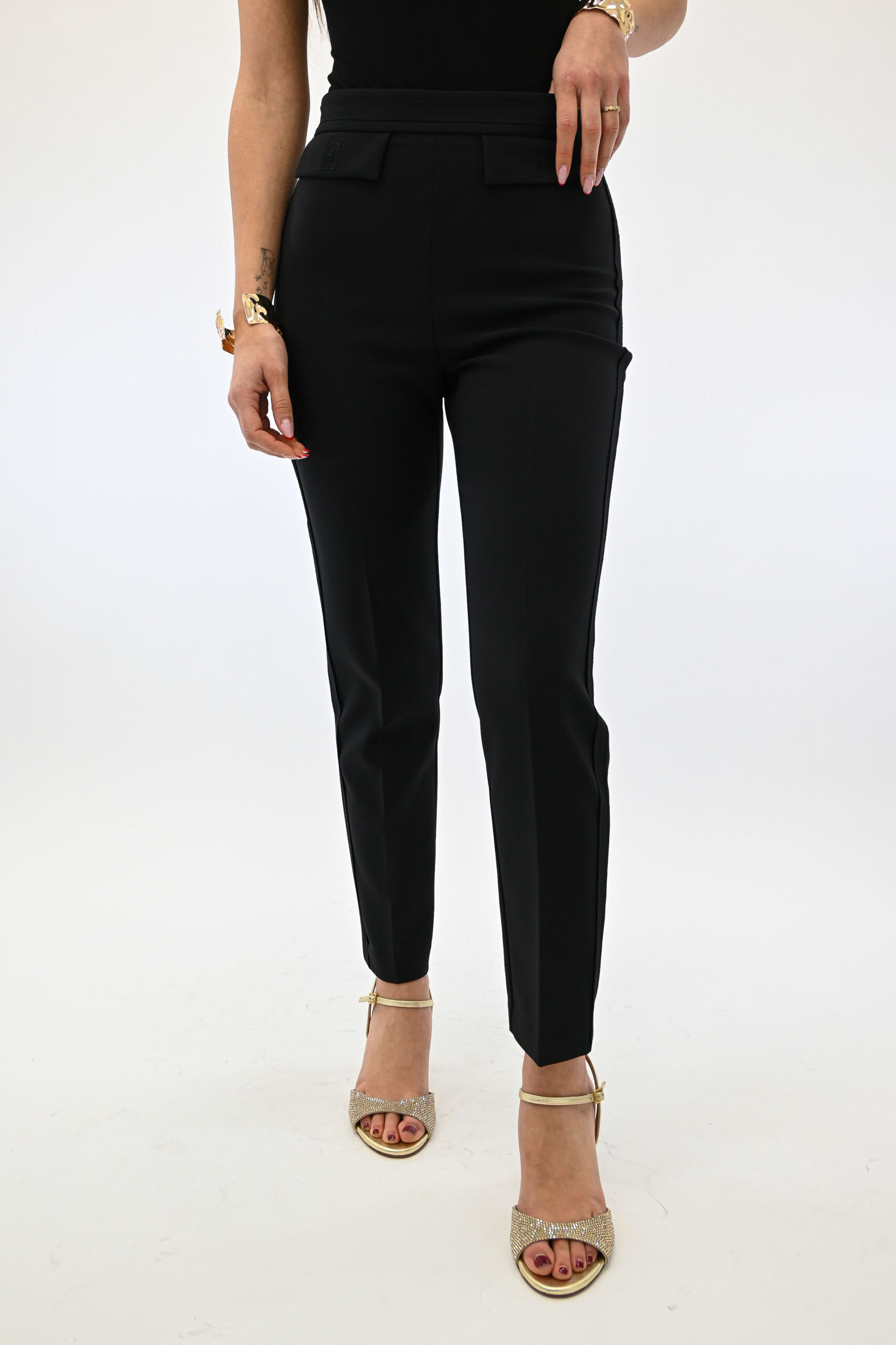 Elisabetta Franchi Pantaloni in doppio crêpe stretch con logo ricamato