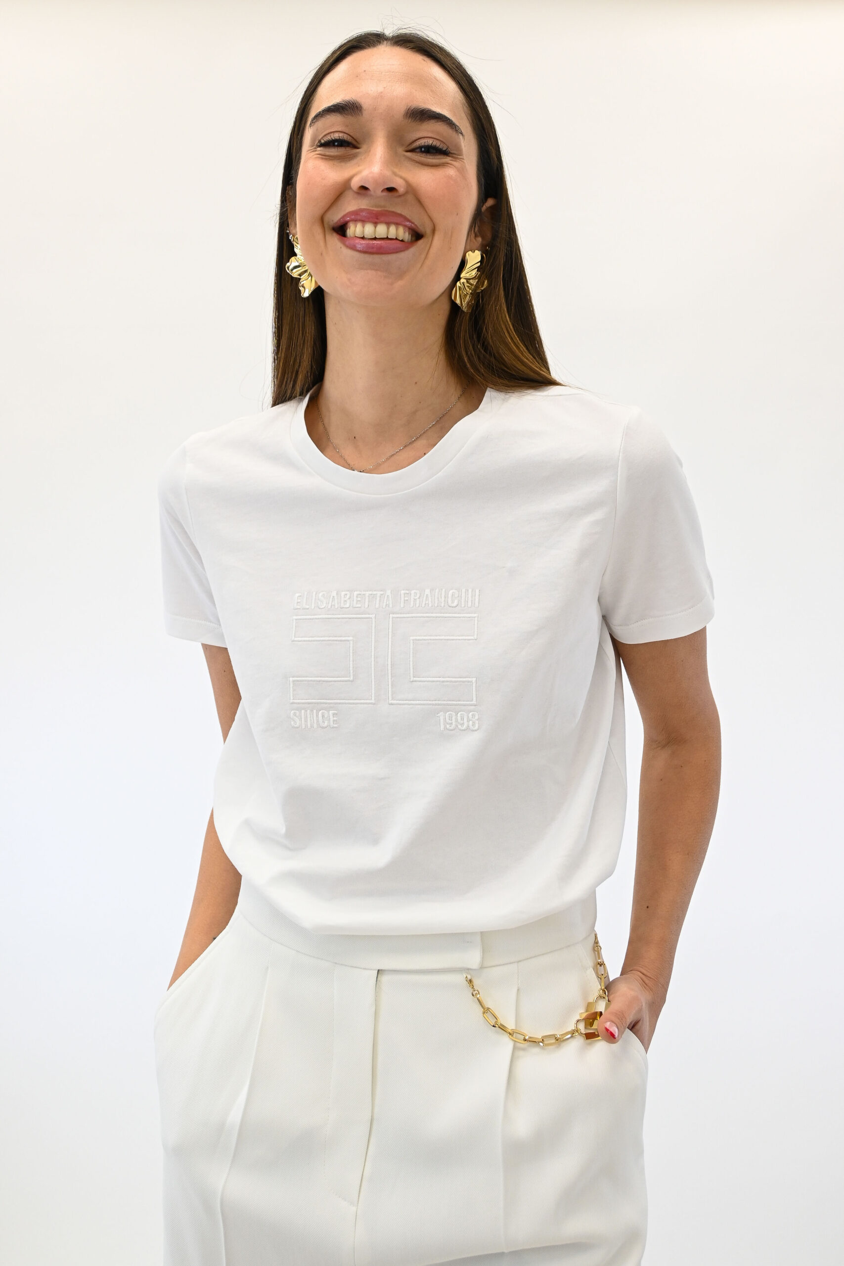 Elisabetta Franchi T-shirt in jersey con logo ricamato