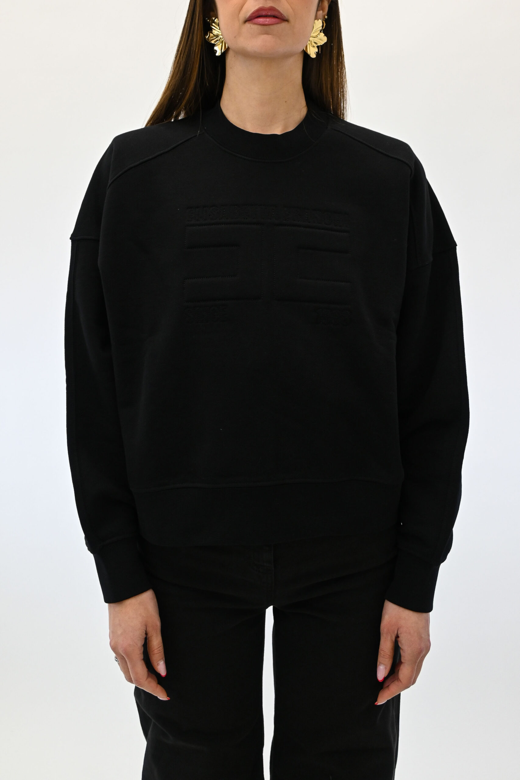 Elisabetta Franchi Felpa in cotone con logo embossed