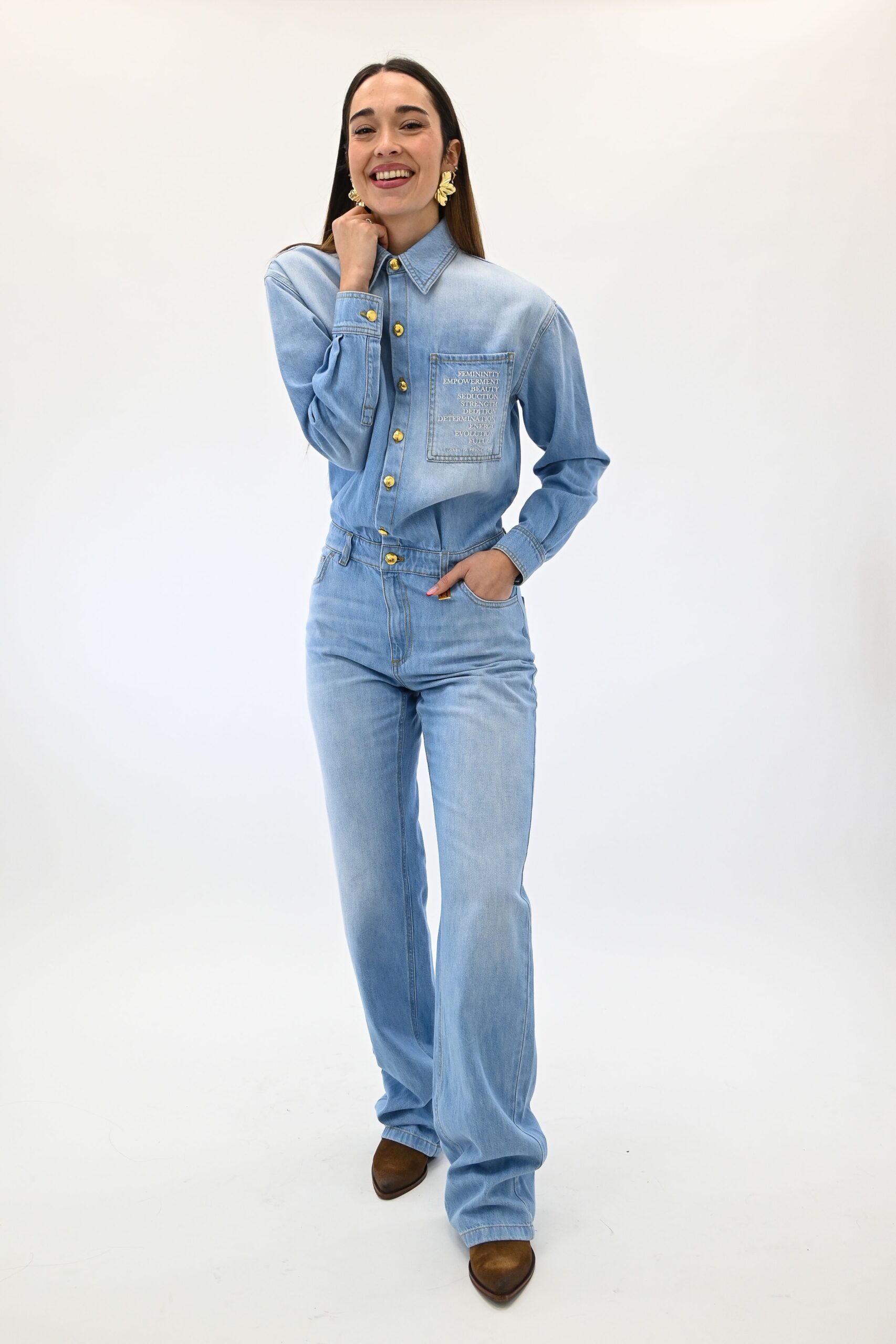 Elisabetta Franchi Tuta in denim con dettaglio lettering